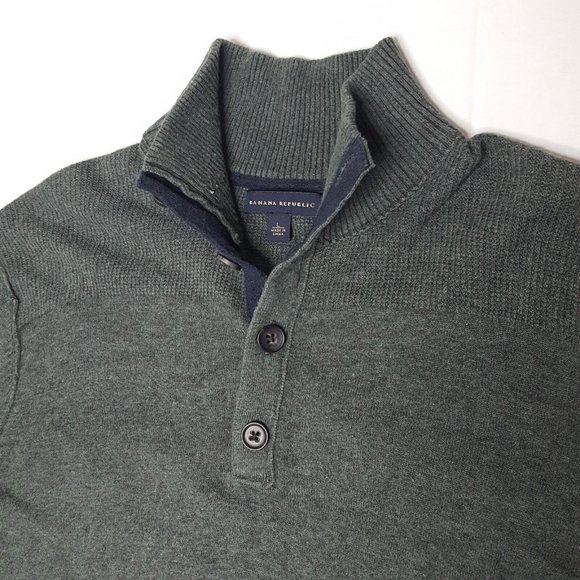 Banana Republic Men's Knit Mock Neck Sweater Linen Blend Size Large Green - Picture 3 of 6